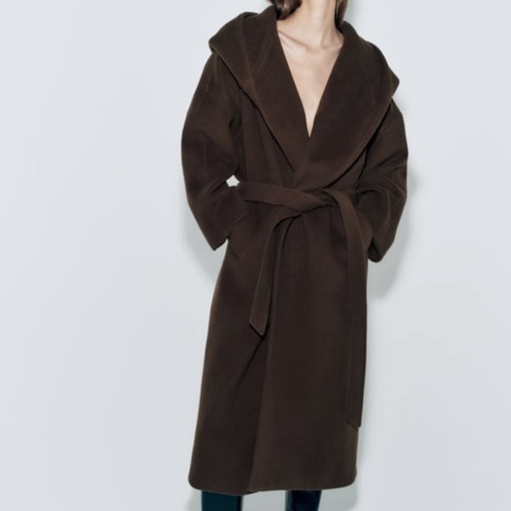 NWT CHOCOLATE WOOL
WRAP COAT HOOD